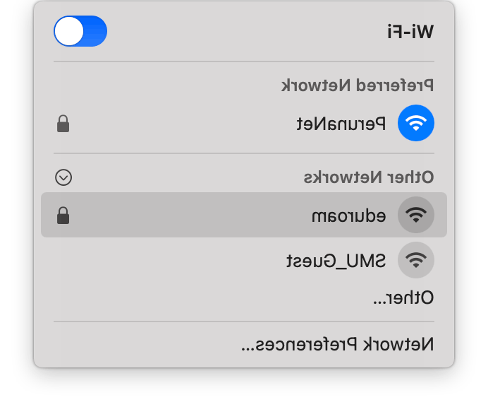 Selecting Wi-Fi on SMU campus