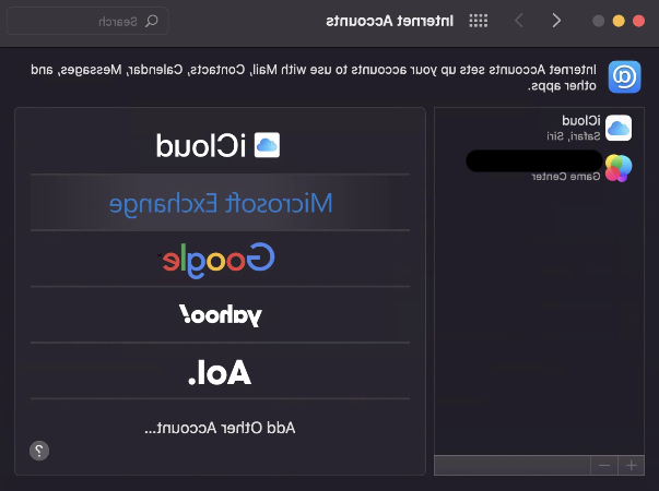 macOS中Internet Accounts对话框窗口的截图.